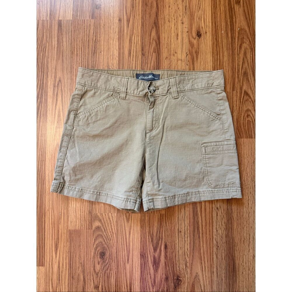 Eddie Bauer Women's Stretch Mid-Rise Pockets Hiking Cargo Shorts Beige Size 4